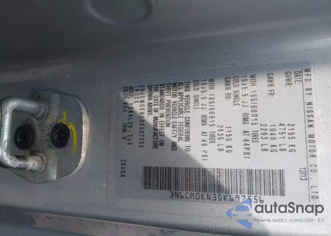 2013 Nissan Nv200 S z USA, uszkodzony, nr VIN 3N6CM0KN3DK697556